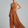 Saffron Clay - Model wearing Charlotte Halter Wide Leg Jumpsuit