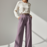 Soft Plum - Model wearing Victoria Tailored Wide Leg Pants